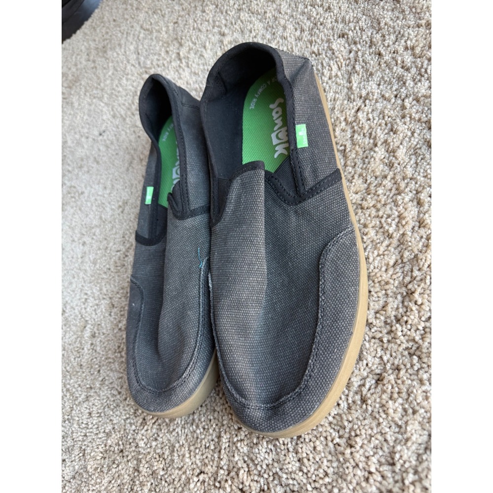 Sanuk Vagabond Mens Charcoal Grey Canvas Slip On Sidewalk Surfer Shoes Size 14 - Picture 4 of 8